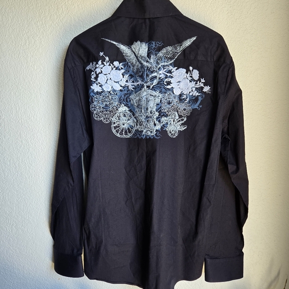 7 Diamonds Shirt Mens XL Black/ navy Button Down Y2K  Gothic Punk Grunge - Picture 2 of 8